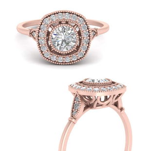 Bezel Vintage Square Halo Ring