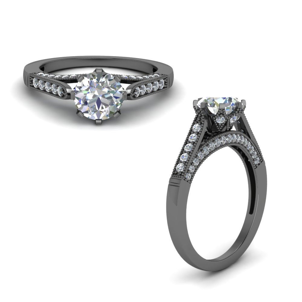 Milgrain pave hot sale engagement ring