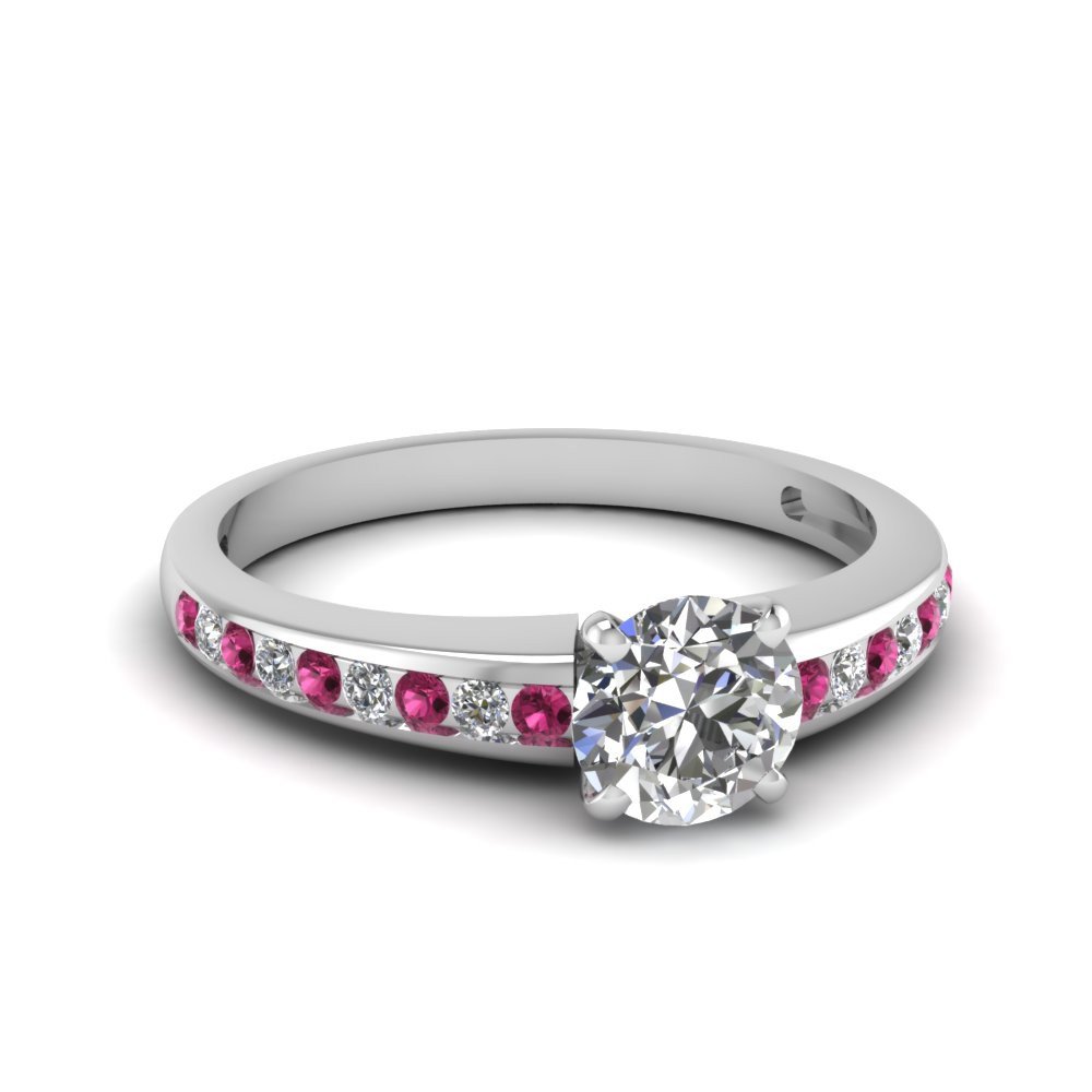 14k White Gold Pink Sapphire Round Channel Set Anniversary Ring