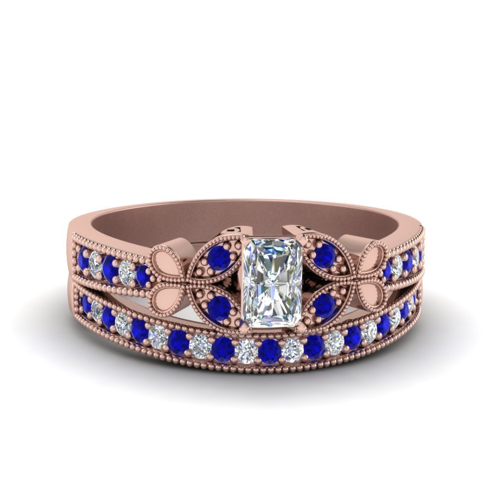 Petite Vintage Pave Leaf Diamond Bridal Set
