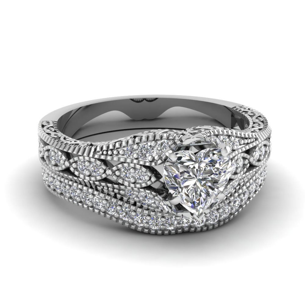 Vintage Style 1 Ct. Heart Diamond Wide Band Ring