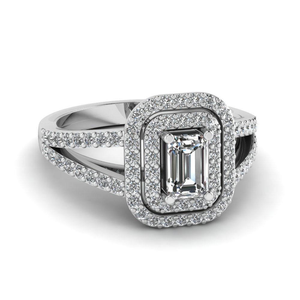 Emerald cut deals double halo ring