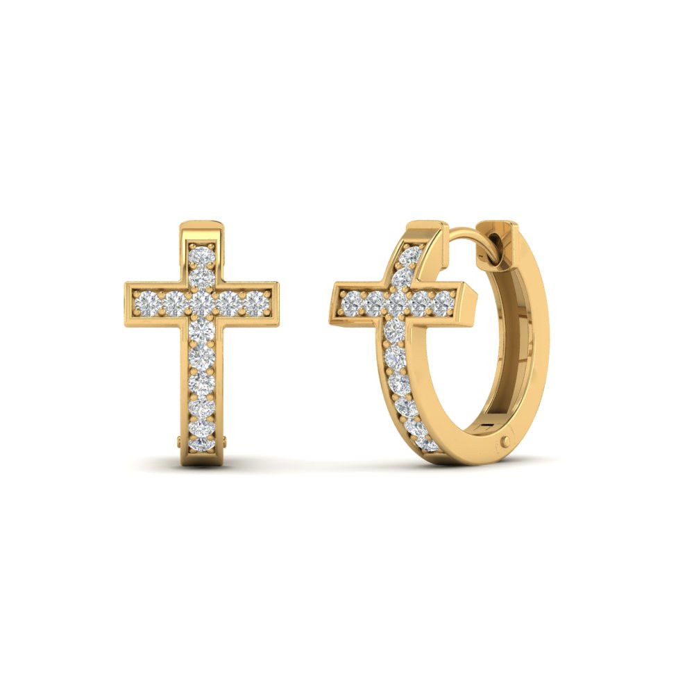 Diamond cross huggie earrings sales