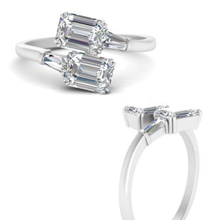 2 Stone Emerald Cut Diamond Baguette Engagement Ring