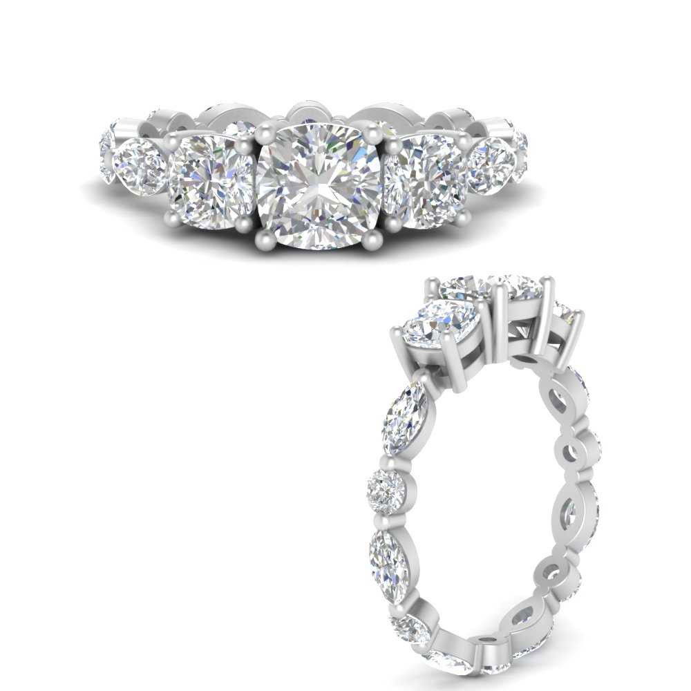 Big 3 Stone Cushion Diamond Eternity Ring
