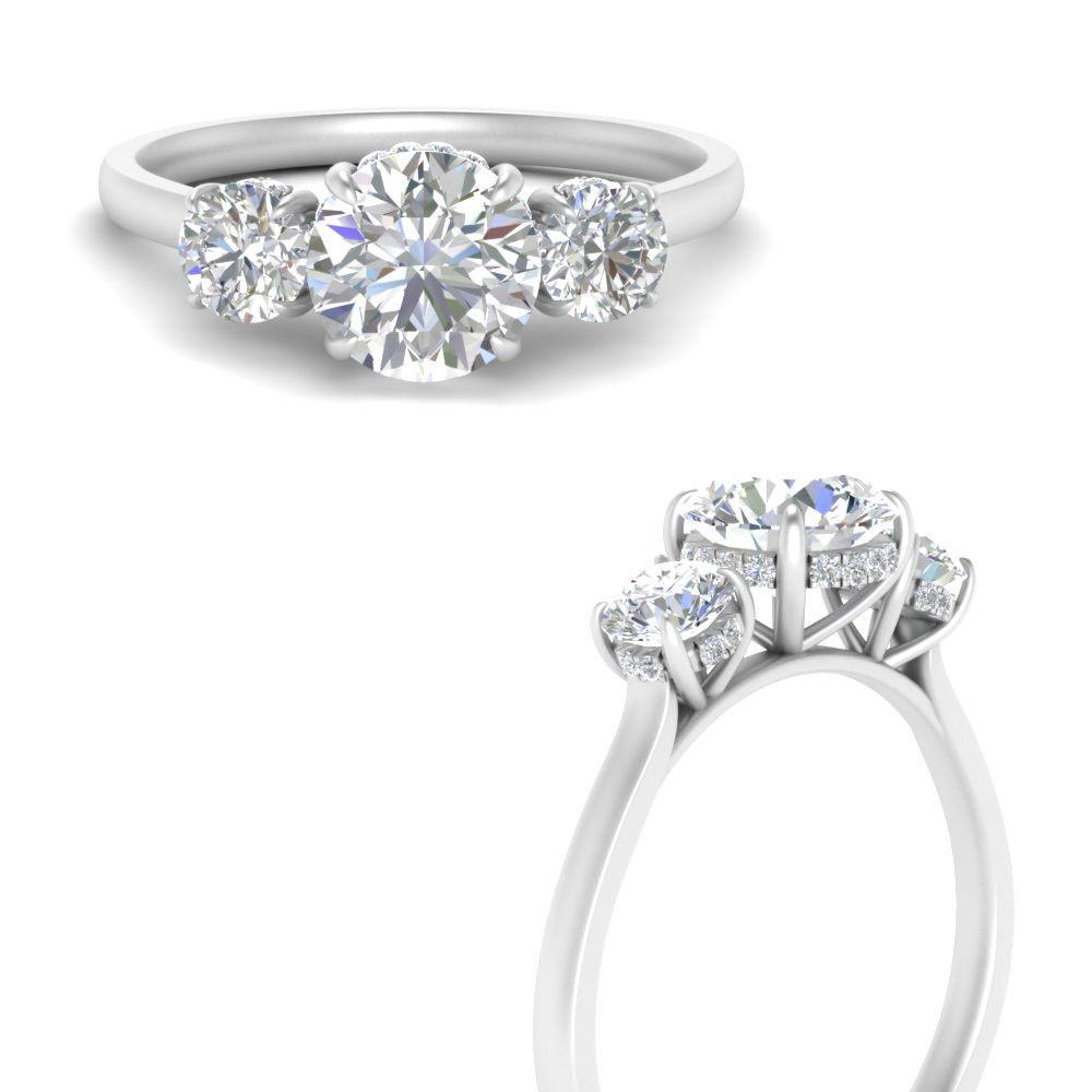 3 stone round halo deals engagement ring