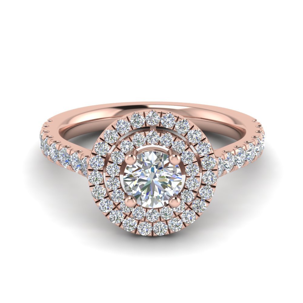 Women's Gold,Platinum Double Halo Ring/ Split Shank Engagement Ring/ Round  Cushion Halo Ring at best price in Surat
