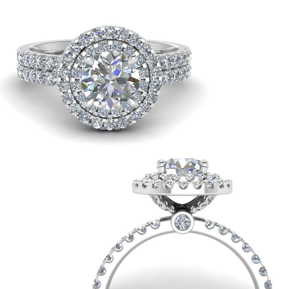 Double band sale halo engagement ring