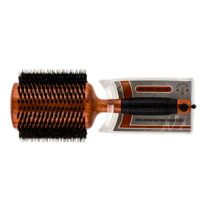 Via Crystal Ion Round Wood Boar Brushes, Rosewood Finish