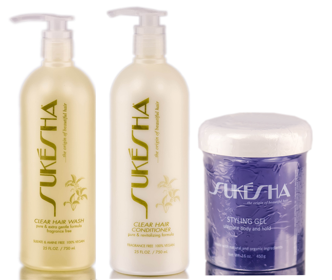 Sukesha Clear Hair Wash & Clear Hair Conditioner & Styling Gel