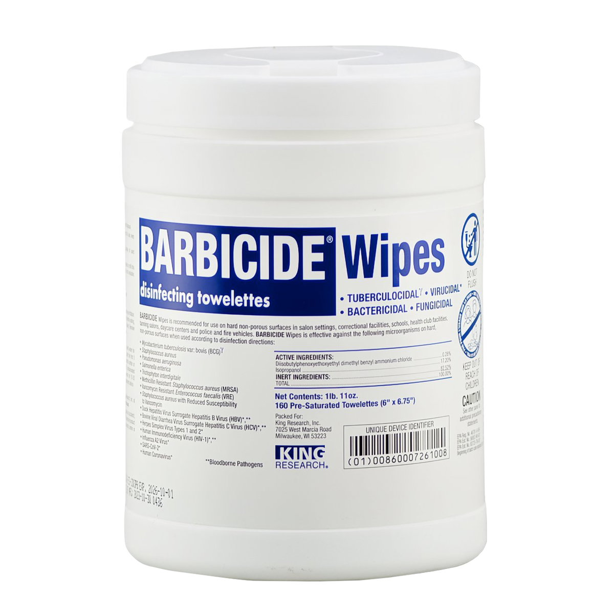 kng05-160-ct - King Research Barbicide Disinfecting Wipes kng05-160-ct - King Research Barbicide Disinfecting Wipes