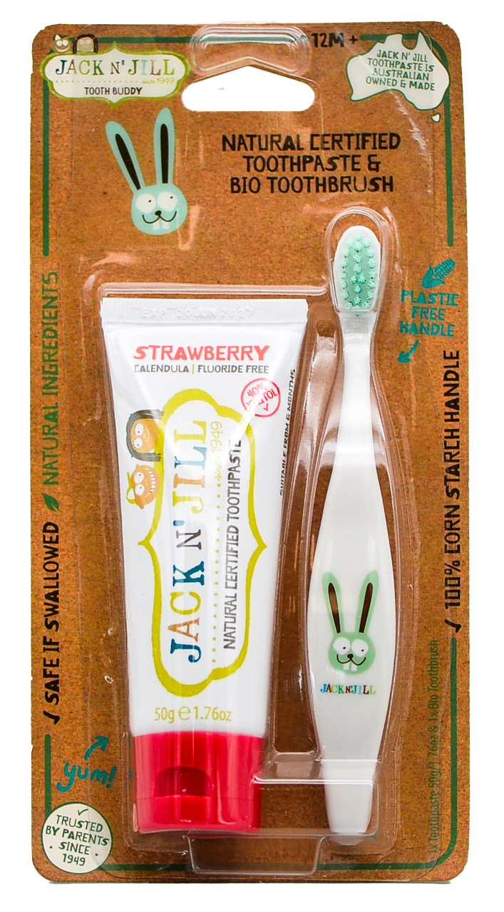 jjl03-strawberry - Jack N' Jill Natural Certified Toothpaste & Kid's Bio Toothbrush Duo
