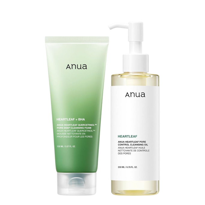 Anua Heartleaf Double Cleansing Duo Set Pore Control Cleansing Oil & Quercetinol Cleansing Foam