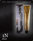joico vero k pak color 1n black hair color -- shade swatch with product packaging