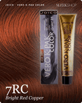 joico vero k pak color 7rc bright red copper hair color -- shade swatch with product packaging joico vero k pak color 7rc bright red copper hair color -- shade swatch with product packaging