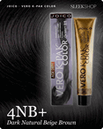 joico vero k pak color 4nb dark natural beige brown hair color -- shade swatch with product packaging