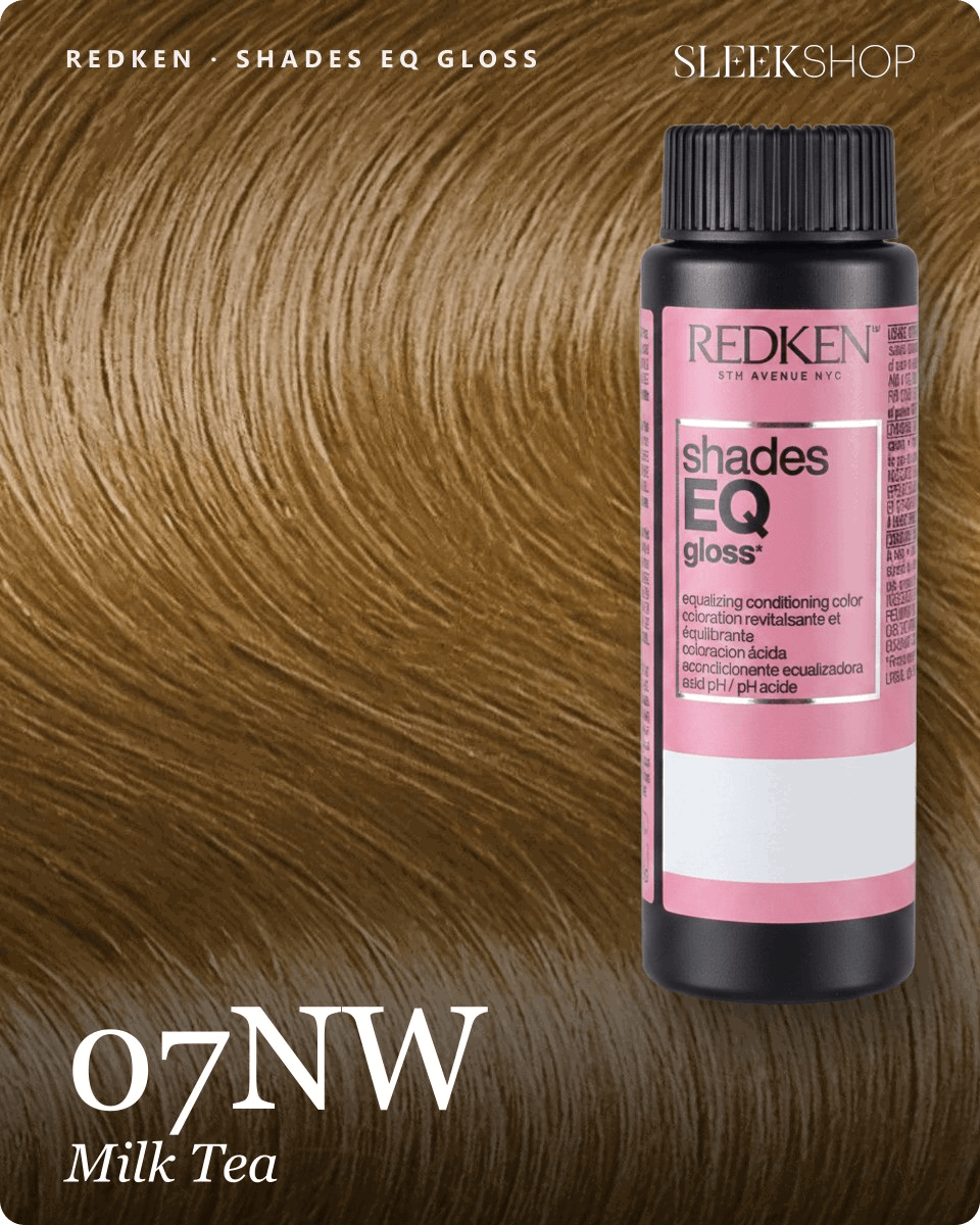 redken shades eq gloss 07nw milk tea hair color -- shade swatch with product packaging