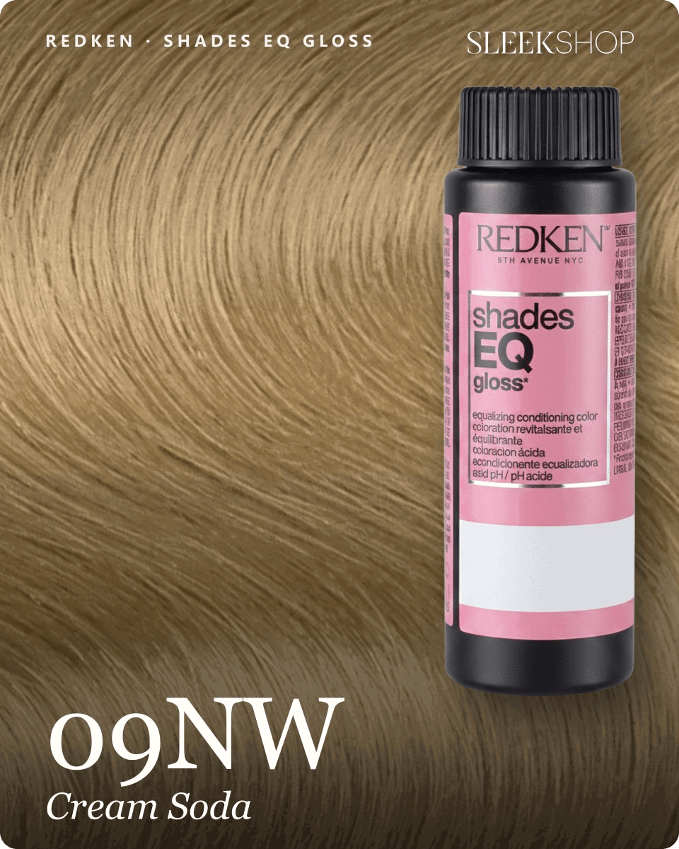 redken shades eq gloss 09nw cream soda hair color -- shade swatch with product packaging redken shades eq gloss 09nw cream soda hair color -- shade swatch with product packaging