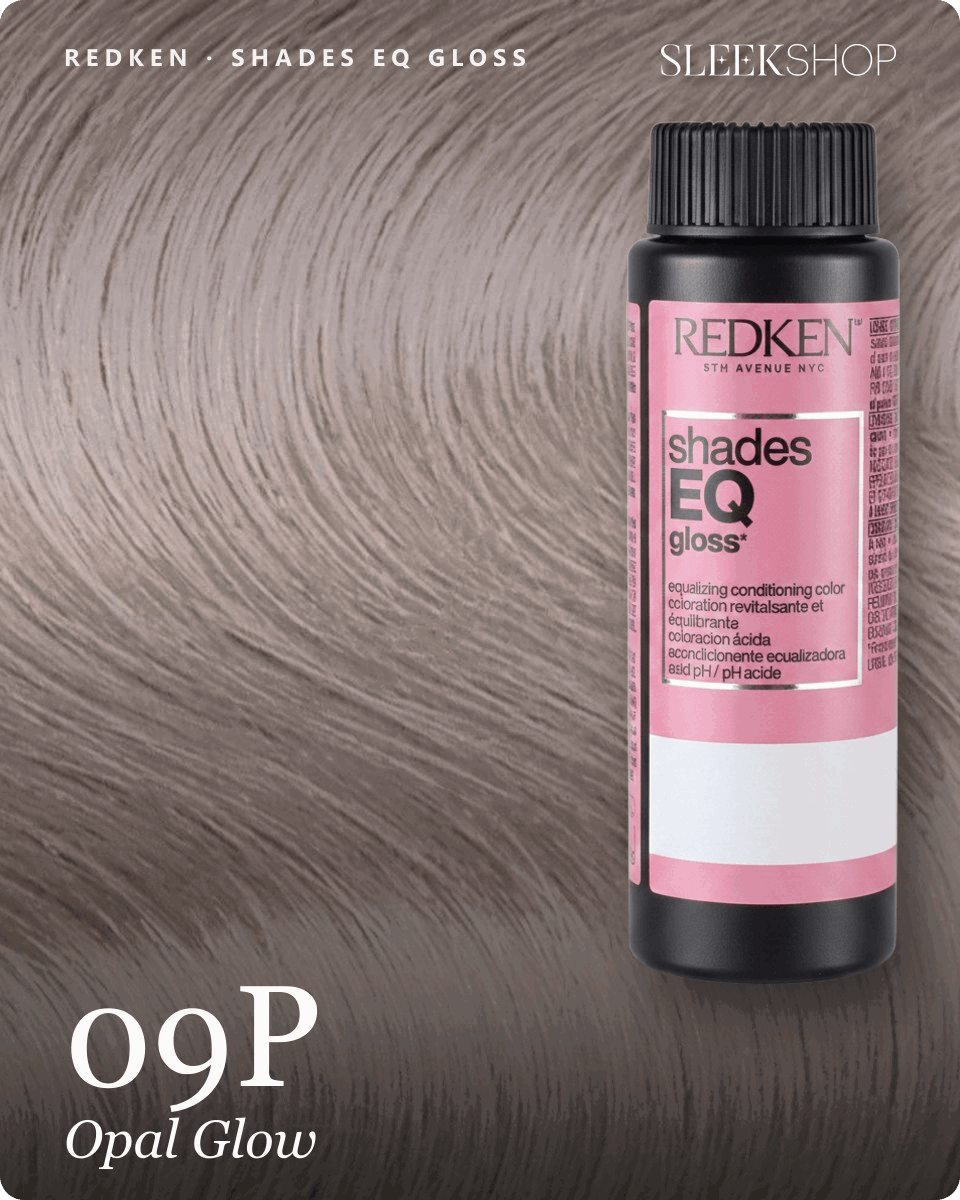 redken shades eq gloss 09p opal glow hair color -- shade swatch with product packaging