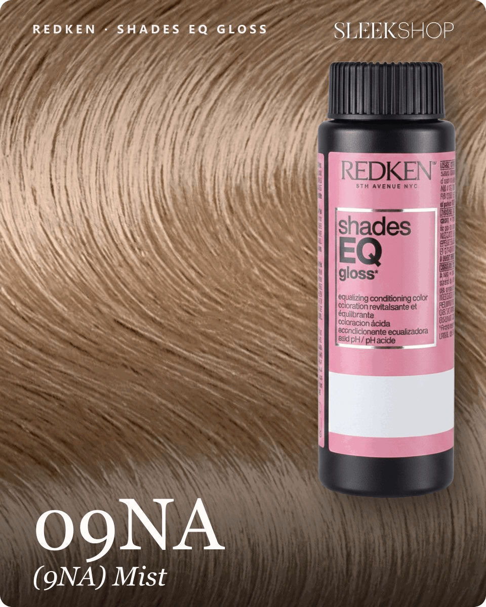 redken shades eq gloss 09na 9na mist hair color -- shade swatch with product packaging