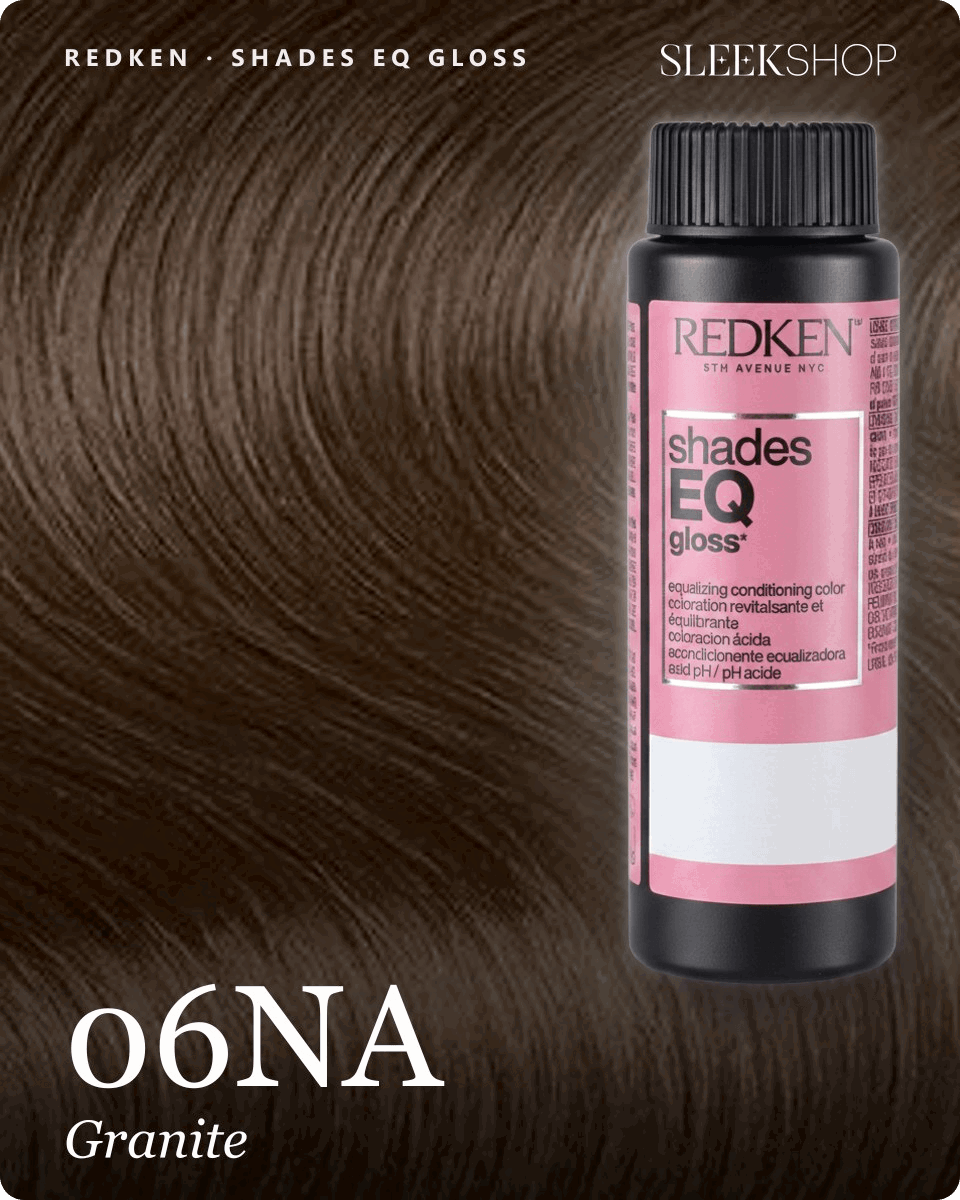 redken shades eq gloss 06na granite hair color -- shade swatch with product packaging
