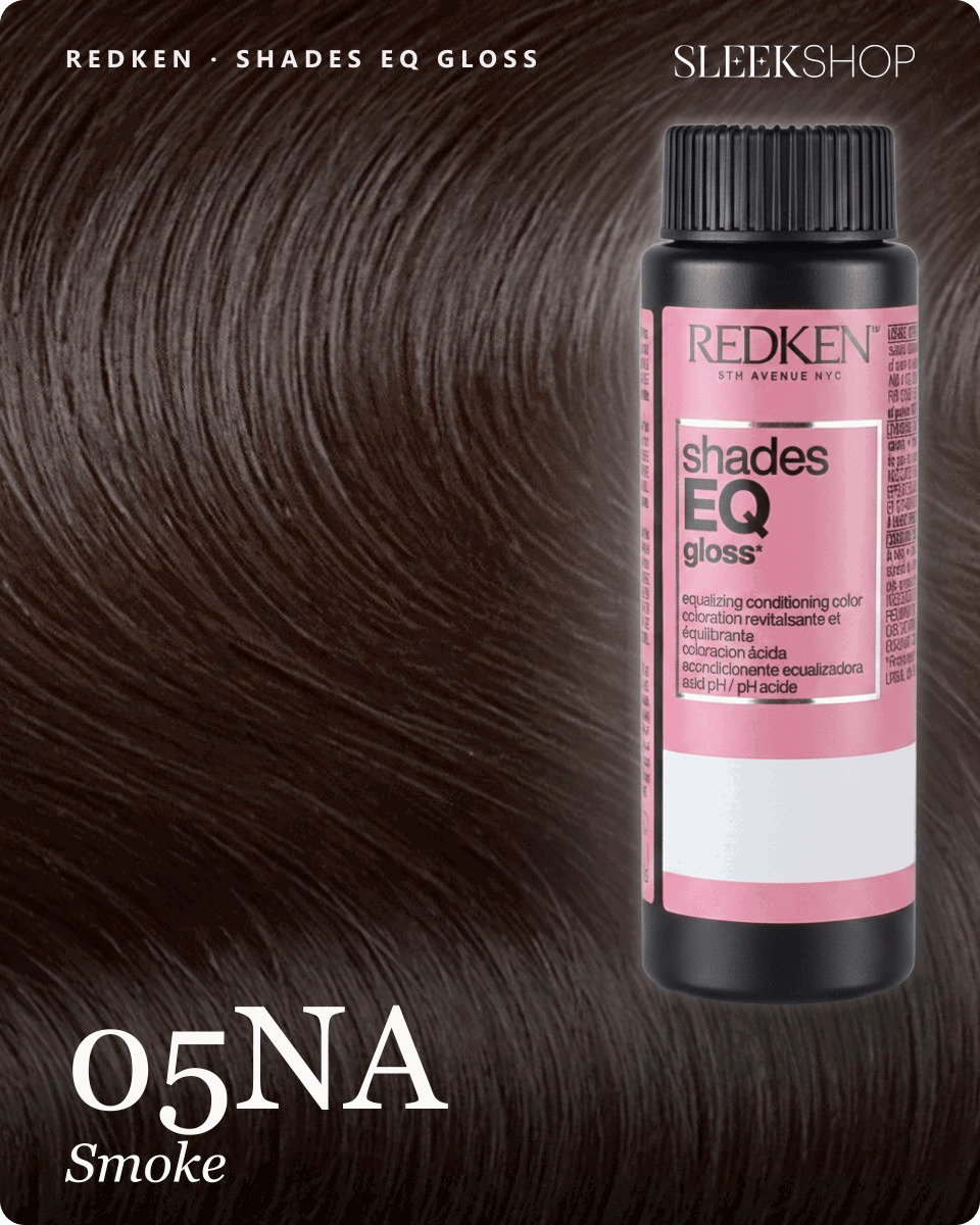 redken shades eq gloss 05na smoke hair color -- shade swatch with product packaging