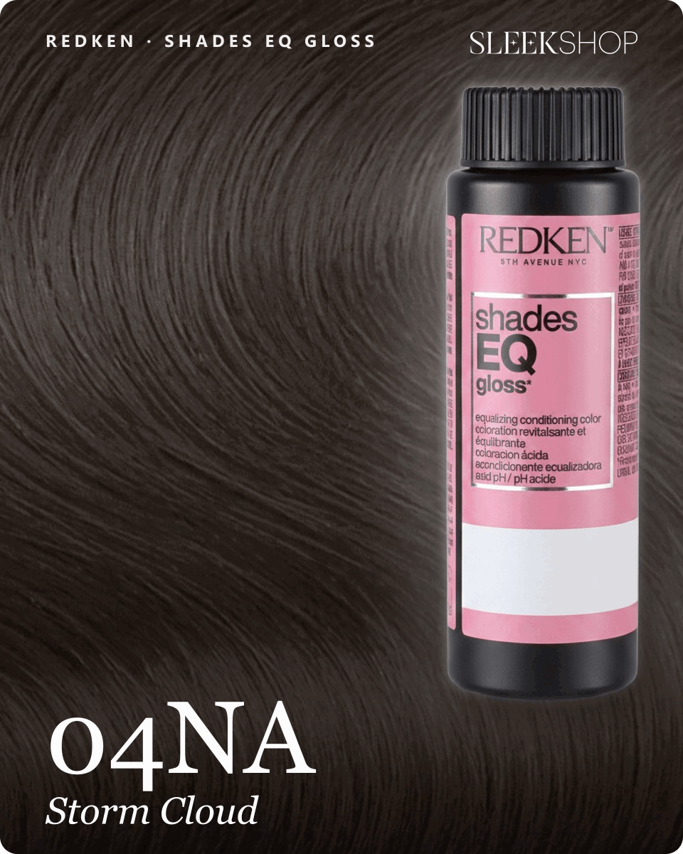 redken shades eq gloss 04na storm cloud hair color -- shade swatch with product packaging redken shades eq gloss 04na storm cloud hair color -- shade swatch with product packaging