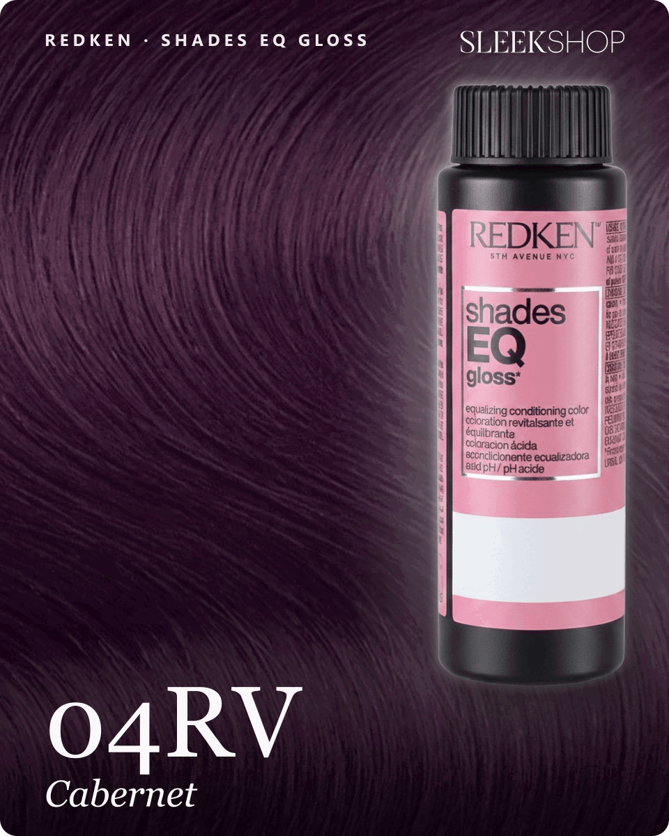 redken shades eq gloss 04rv cabernet hair color -- shade swatch with product packaging redken shades eq gloss 04rv cabernet hair color -- shade swatch with product packaging