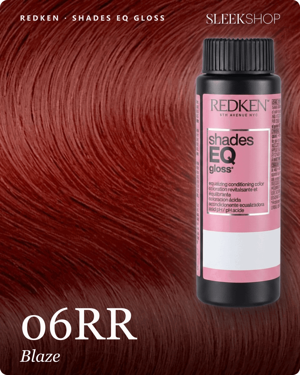 redken shades eq gloss 06rr blaze hair color -- shade swatch with product packaging redken shades eq gloss 06rr blaze hair color -- shade swatch with product packaging
