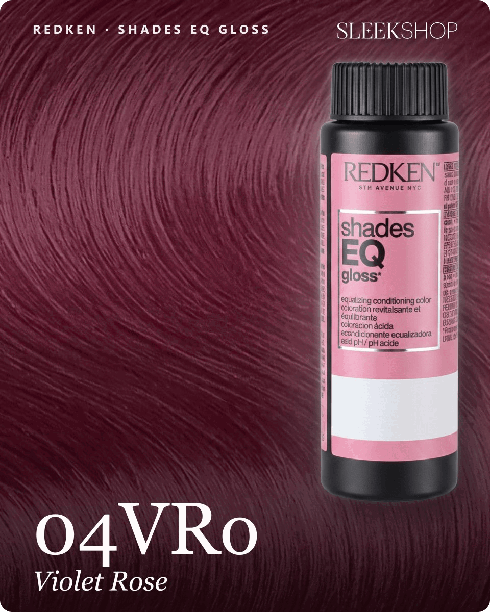 redken shades eq gloss 04vro violet rose hair color -- shade swatch with product packaging