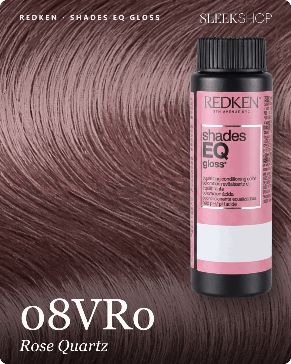 redken shades eq gloss 08vro rose quartz hair color -- shade swatch with product packaging