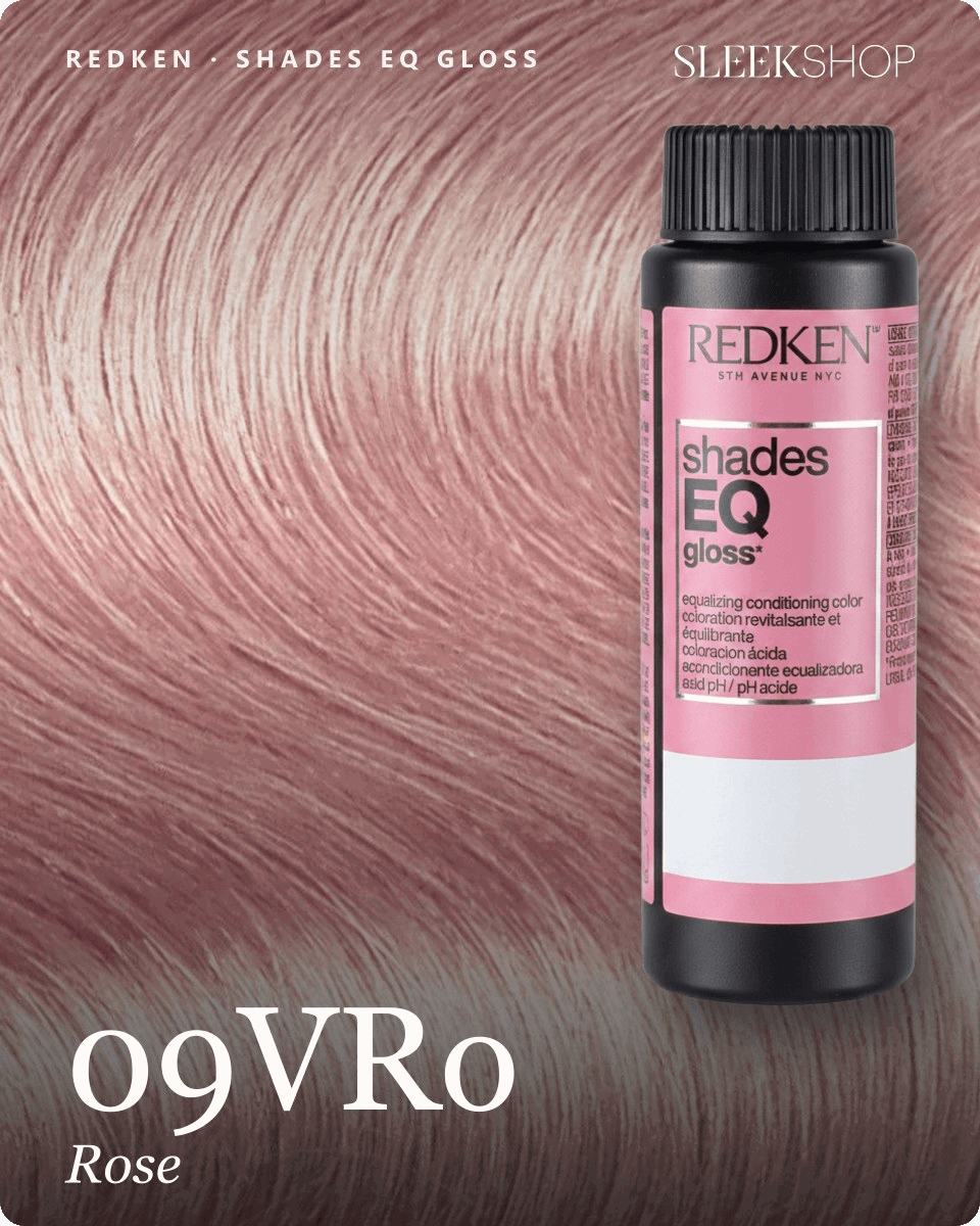 redken shades eq gloss 09vro rose hair color -- shade swatch with product packaging