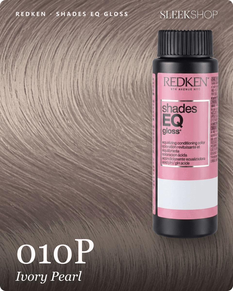 redken shades eq gloss 010p ivory pearl hair color -- shade swatch with product packaging redken shades eq gloss 010p ivory pearl hair color -- shade swatch with product packaging