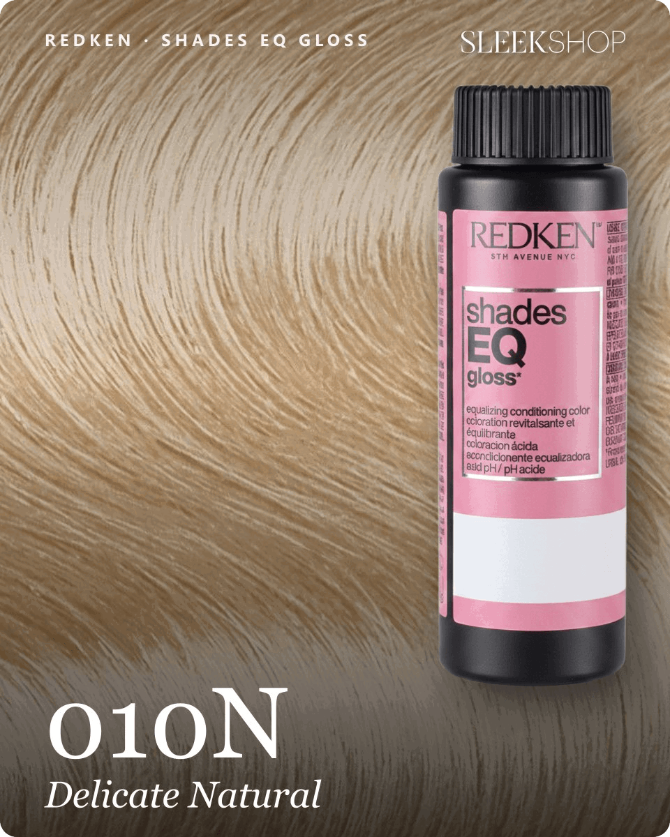 redken shades eq gloss 010n delicate natural hair color -- shade swatch with product packaging redken shades eq gloss 010n delicate natural hair color -- shade swatch with product packaging