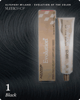 alfaparf milano evolution of the color 1 black hair color -- shade swatch with product packaging