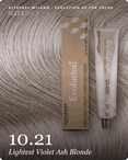 alfaparf milano evolution of the color 10.21 lightest violet ash blonde hair color -- shade swatch with product packaging alfaparf milano evolution of the color 10.21 lightest violet ash blonde hair color -- shade swatch with product packaging