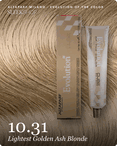 alfaparf milano evolution of the color 10.31 lightest golden ash blonde hair color -- shade swatch with product packaging