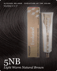 alfaparf milano evolution of the color 5nb light warm natural brown hair color -- shade swatch with product packaging