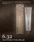 alfaparf milano evolution of the color 6.32 dark golden violet blonde hair color -- shade swatch with product packaging alfaparf milano evolution of the color 6.32 dark golden violet blonde hair color -- shade swatch with product packaging