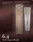 alfaparf milano evolution of the color 6.4 dark copper blonde hair color -- shade swatch with product packaging