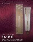 alfaparf milano evolution of the color 6.66i dark intense red blonde hair color -- shade swatch with product packaging