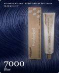 alfaparf milano evolution of the color 7000 blue hair color -- shade swatch with product packaging alfaparf milano evolution of the color 7000 blue hair color -- shade swatch with product packaging