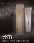 alfaparf milano evolution of the color 7nb medium warm natural blonde hair color -- shade swatch with product packaging alfaparf milano evolution of the color 7nb medium warm natural blonde hair color -- shade swatch with product packaging