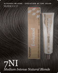 alfaparf milano evolution of the color 7ni medium intense natural blonde hair color -- shade swatch with product packaging