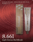alfaparf milano evolution of the color 8.66i light intense red blonde hair color -- shade swatch with product packaging