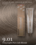alfaparf milano evolution of the color 9.01 very light pure ash blonde hair color -- shade swatch with product packaging alfaparf milano evolution of the color 9.01 very light pure ash blonde hair color -- shade swatch with product packaging