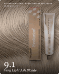 alfaparf milano evolution of the color 9.1 very light ash blonde hair color -- shade swatch with product packaging