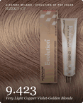 alfaparf milano evolution of the color 9.423 very light copper violet golden blonde… -- shade swatch with product packaging alfaparf milano evolution of the color 9.423 very light copper violet golden blonde… -- shade swatch with product packaging