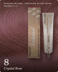 alfaparf milano evolution of the color 8 crystal rose hair color -- shade swatch with product packaging alfaparf milano evolution of the color 8 crystal rose hair color -- shade swatch with product packaging