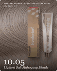 alfaparf milano evolution of the color 10.05 lightest soft mahogany blonde hair color -- shade swatch with product packaging